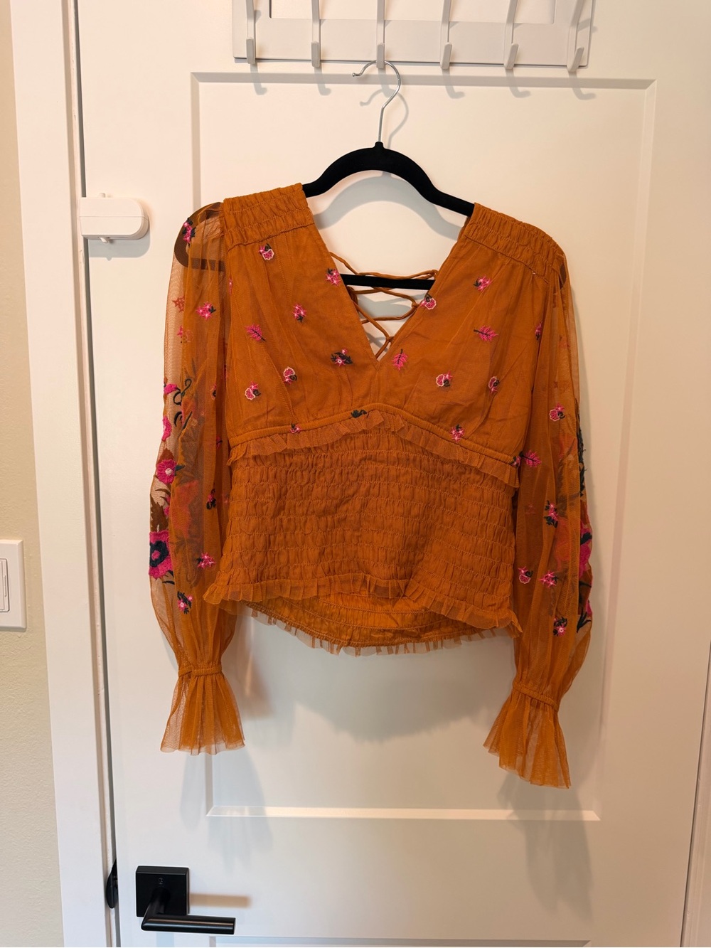 Anthropologie smocked tulle blouse